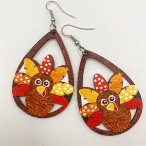 Fall Wooden Thanksgiving Dangle Earrings - Party, Turkey, Autumn, Harvest